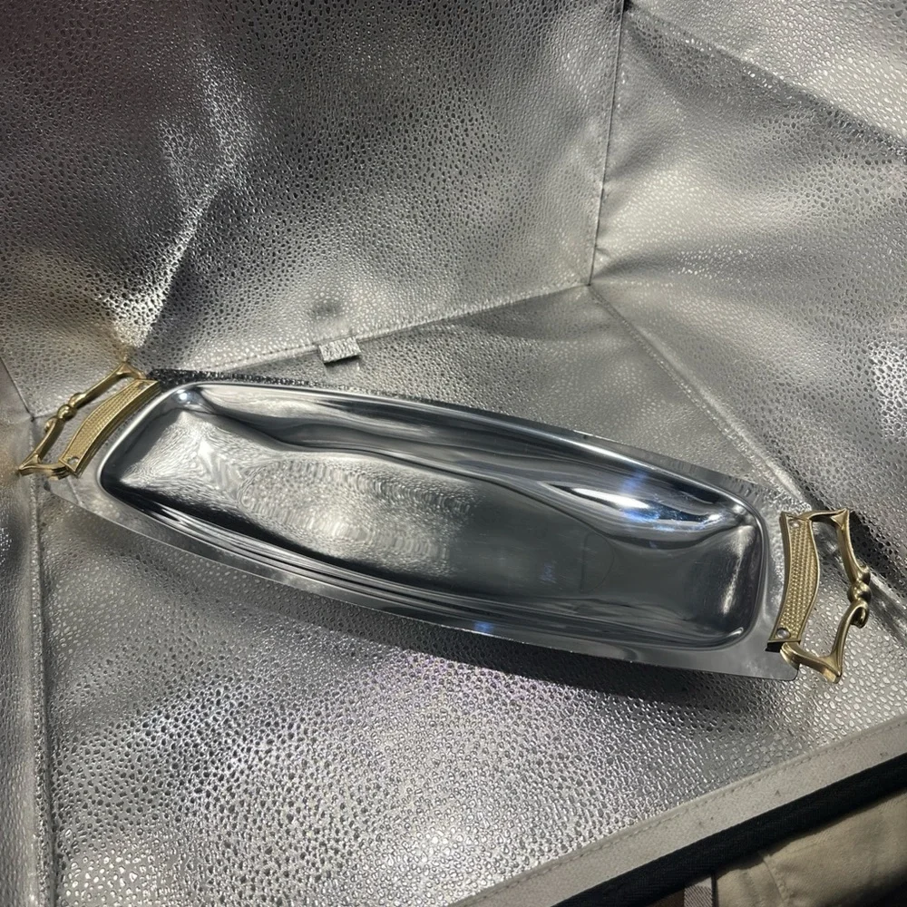 Vanity Tray Goldtone Kromex 17”x6”x1” bread and roll serving tray art deco